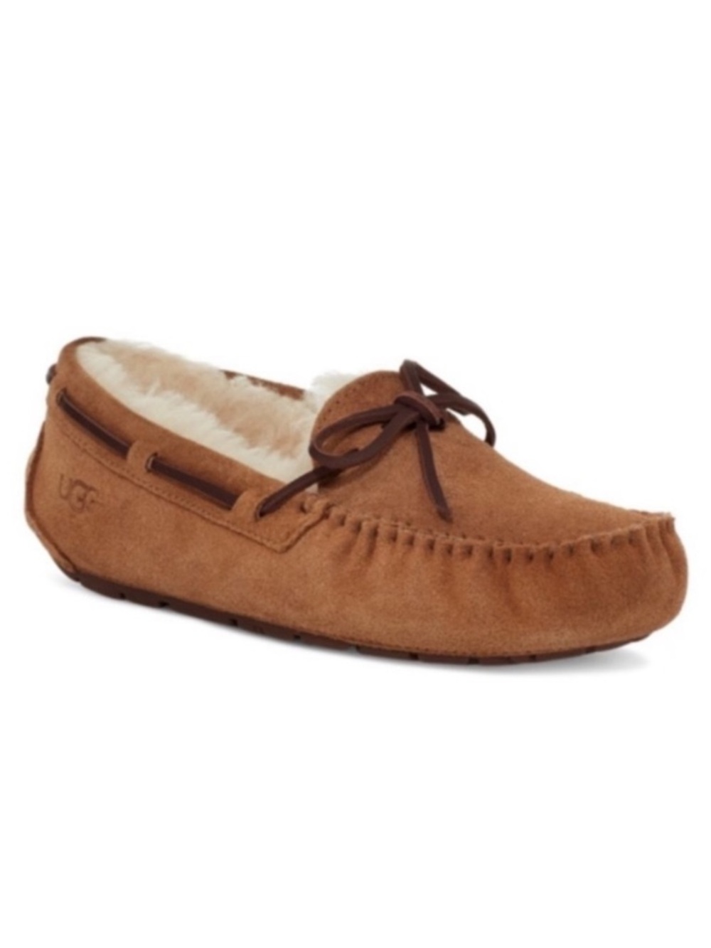 UGG Dakota Slipper Moccasin Chestnut Brown Suede Size 5 Shearling Lining NEW